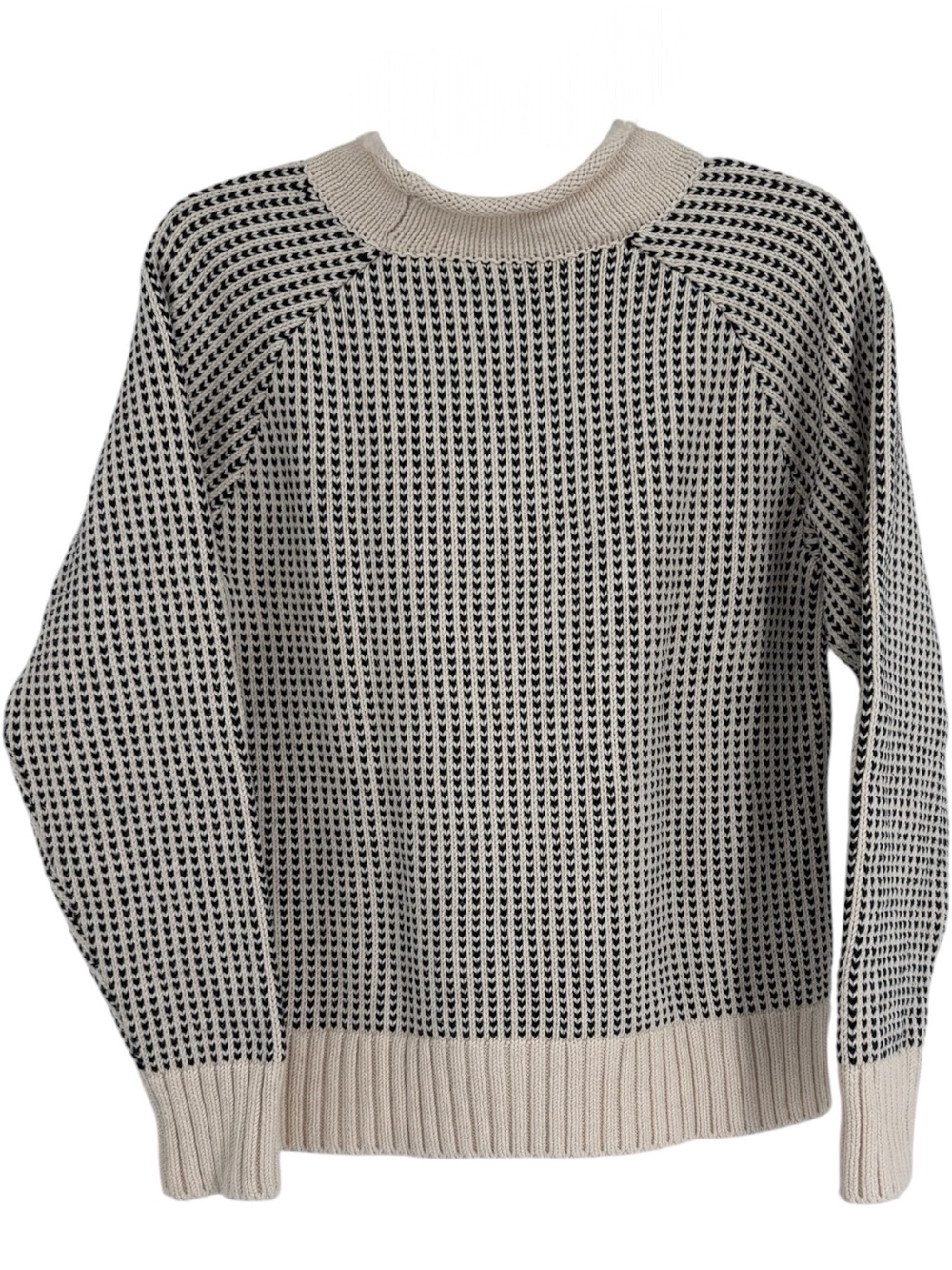 L.L. Bean Signature Roll Neck Sweater Womens M Knit Birds Eye Heavy Navy Cream